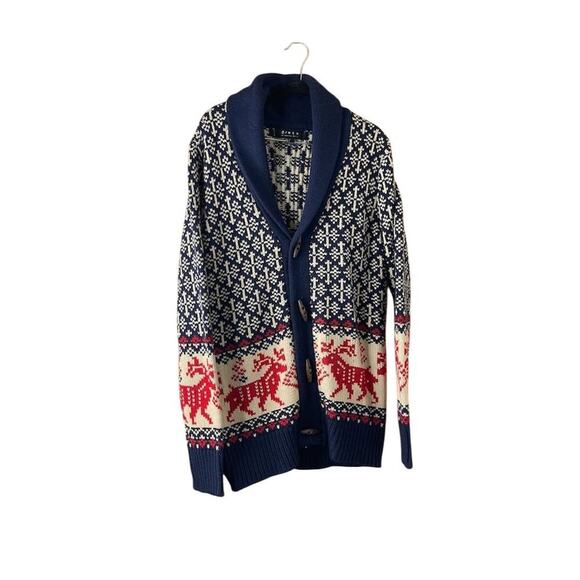 21 Men Shawl Collar Cardigan Sweater M Multicolor Graphic Print Xmas Grandpacore - Picture 1 of 6